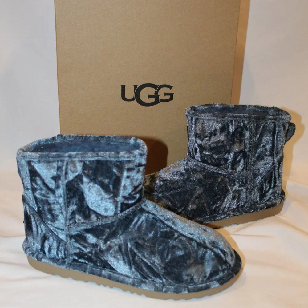 NIB YOUTH 4 5 6 WOMEN'S 6 7 8 MINI VELVET NAVY BLUE ANKLE BOOTS‎ BOOTIES